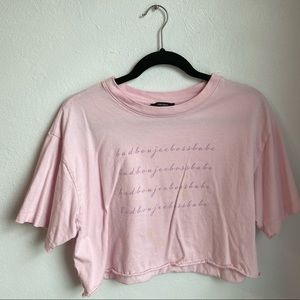 Bubble Gum Pink Crop Top with text